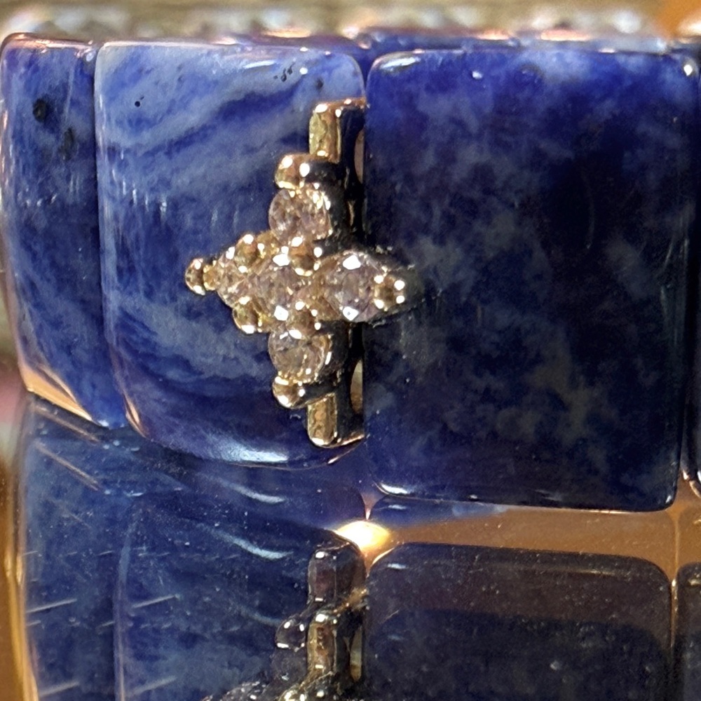 Deep Blue Sodalite Bracelet with Crystal Cross Charms Elegant Natural Stone - Picture 4 of 7